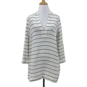 J Crew Striped Tunic Shirt Womens XS Extra Small Low Cut V Neck 3/4 Sleeves Top